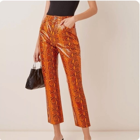 GRLFRND Shiloh 100% Leather, Orange Snake print pants 🧡sz 27 NWT! - Picture 8 of 8